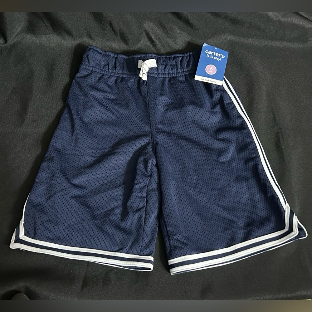 Carter's Let’s Play Boys Navy & White Mesh Athletic Shorts SZ 6 NWT